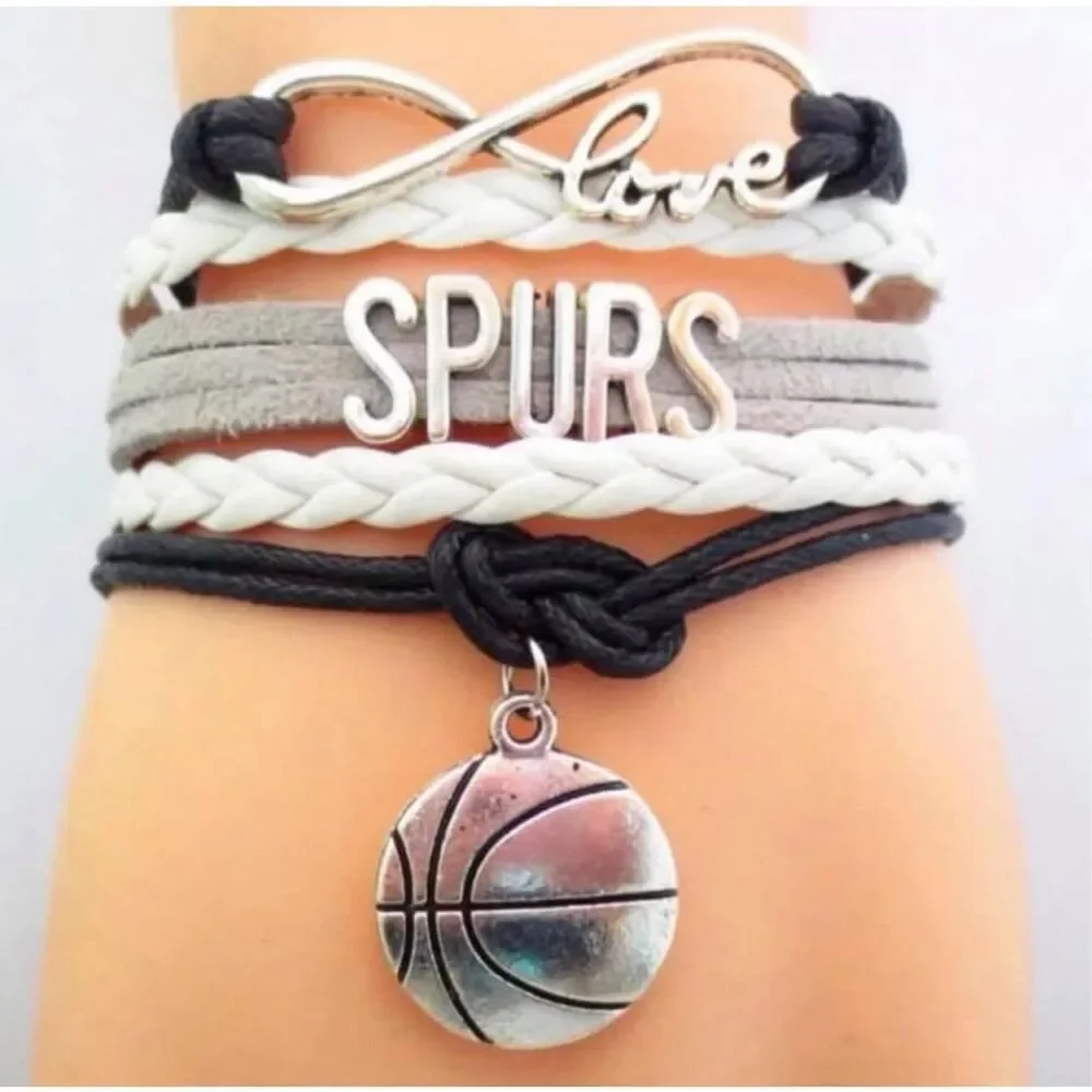 New Womens San Antonio Spurs Multi-Cord Silver & Black Infinity Bracelet